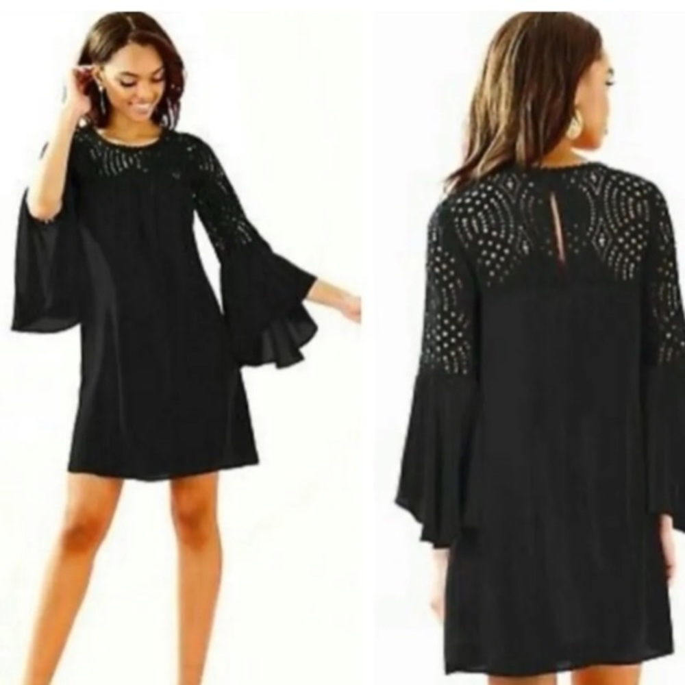 Lilly Pulitzer XL 16 Amenna Dress in Onyx Lace Little Black Dress